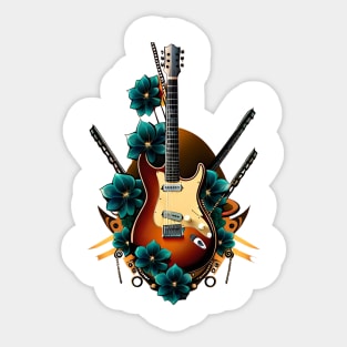 Electric guitar with blue flowers 11 Sticker